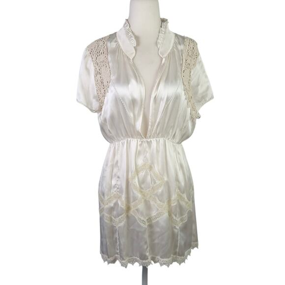 Hale Bob Tops - Hale Bob cream silk satin babydoll tunic top L